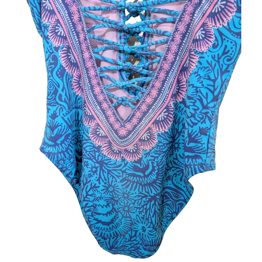 Lilly Pulitzer Lattice One Piece Swimsuit Boho Preppy Beach Vacation Size 12 - Picture 12 of 15